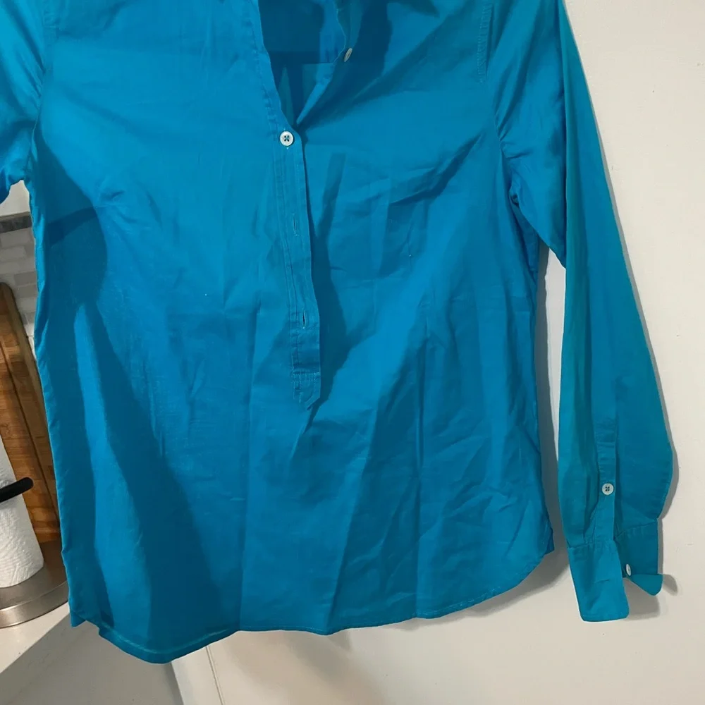 J. Crew pullover long sleeve Aqua Blue Half button up lightweight Blouse 6